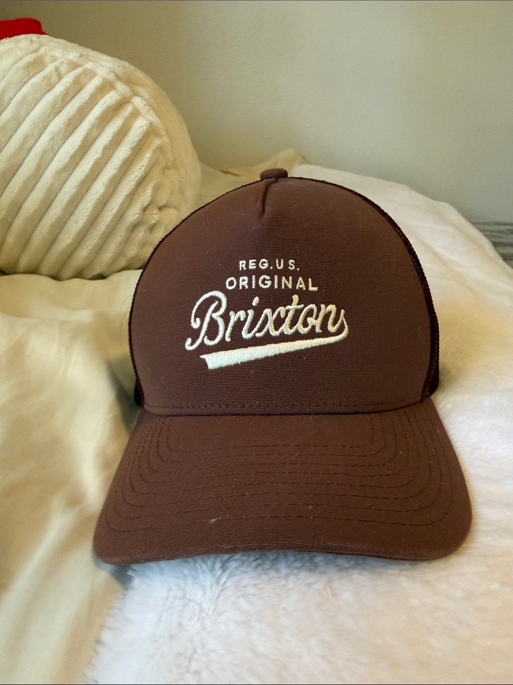 Brixton Brown Script Logo Trucker Cap